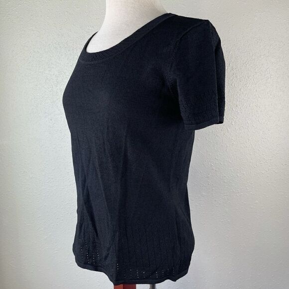 NWT Alfani Black Short Sleeve Blouse Top Size M - Picture 3 of 8